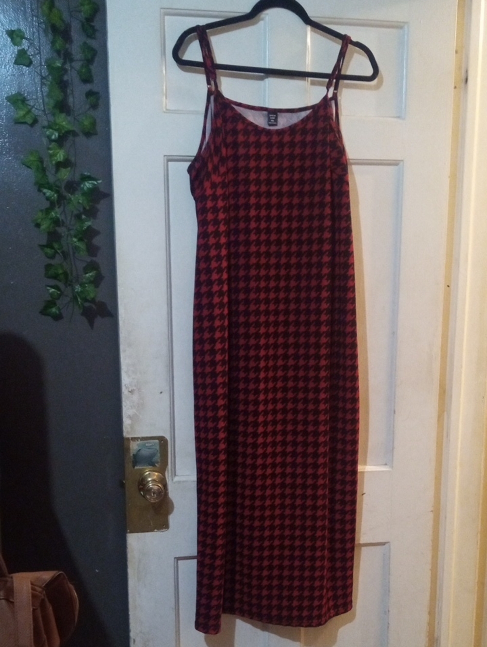 Women’s Red and Black Houndstooth Slip Dress